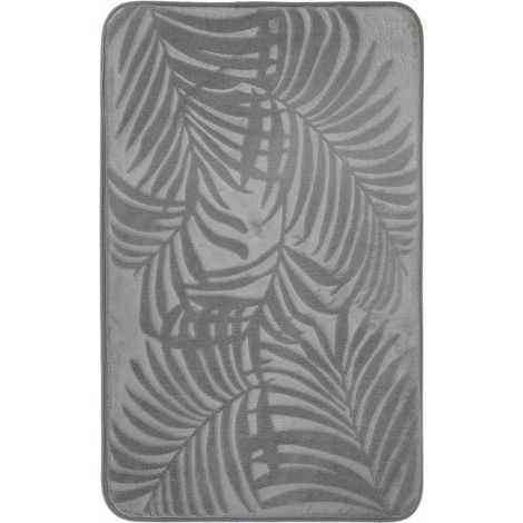 Tapis de bain gris floridien à motif de feuilles de palmier en relief 70 x 45 cm (1/2)