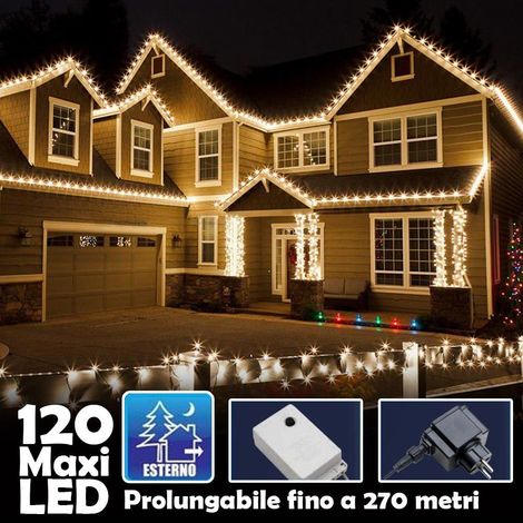 TrAdE Shop Traesio - Catena Luminosa Natalizia 120led Bianco Caldo Con Flash 9mt Esterno Prolungabile - (1/5)