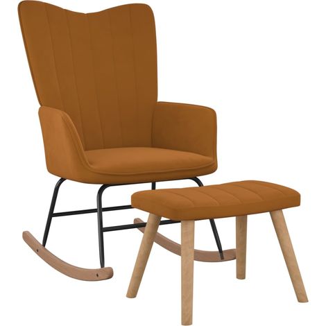 Chaise à bascule Fauteuil berçant - Chaise de salon avec repose-pied Marron Velours BonneVie-61376 (1/5)