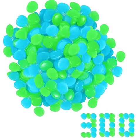 (Bleu, Vert) 300 pièces de galets phosphorescents, galets en résine phosphorescents, galets phosphorescents pour décoration extérieure, jardin, aquarium, aquarium. (1/5)