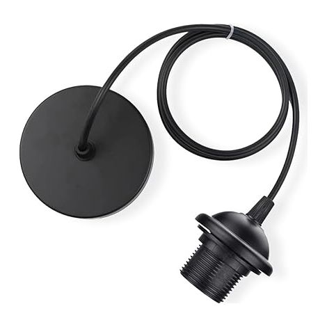 E27 Porte Lampe Suspension,Câble Suspension Luminaire,Pendentif Suspendue Accessoires Métal,Câble Réglable 100CM Café Magasin Chambre Bar(Noir) (1/5)
