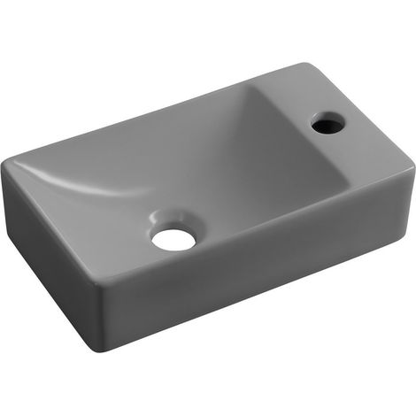 Lavabo en céramique MARGITHA 38x22cm, trou robinetterie à droite, gris (1/4)