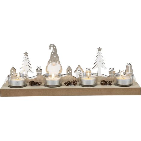 HGD Teelichthalter Wichtel für 4 Teelichter 36,5 x 13 cm natur/silber