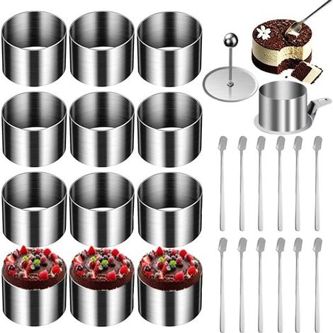 12 x Dessert Rings Cake Rings Kitchen Rings Round Steel Cake Rings Pastry Circle Mould Stainless Steel Cake Ring for Mousse Sweet Cake DIY Diameter 6 cm (1/5)