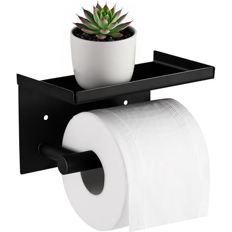 Wall-Mounted Toilet Paper Holder, Black Toilet Roll Holder for Bathrooms and Camper Vans, Stainless Steel (1/5)