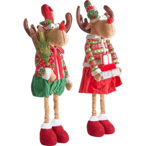 Set di 2 decorazioni natalizie a forma di renna in peluche con gambe telescopiche multicolore Uldasana