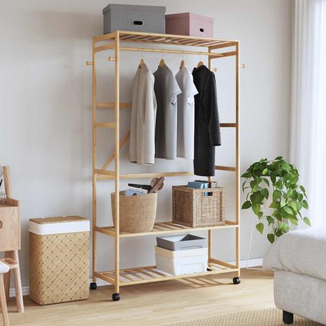 Porte-vêtements et étagères et roulettes 110x40x180 cm bambou