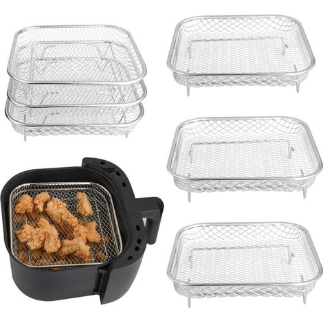3-teiliges stapelbares Edelstahl-Heißluftfritteusen-Set, Zubehör mit quadratischem Stahlständer (1/5)