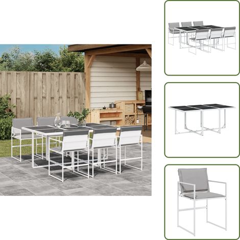 Ensemble à manger de jardin avec coussins 7 pcs blanc textilène - Salon De Jardin - Mobilier De Jardin - Set De Jardin - Table De Jardin - Chaises De Jardin (1/5)
