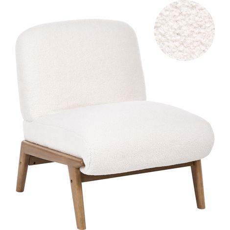 Sillón decorativo sin reposabrazos estilo escandinavo butaca de perfil bajo bouclé blanco crema Niva (1/5)