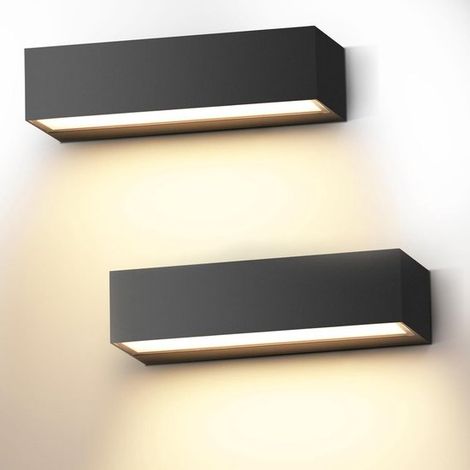 2 lampade da parete per interni da 18 W, 30 cm, colore nero, a LED, per esterni, con grado di protezione IP65, impermeabili, luce bianca calda 3000K, adatte per illuminazione interna ed esterna. (1/5)
