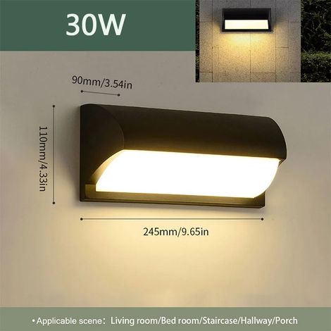 (Modèle C 30W - Blanc froid - Sans capteur) Applique murale extérieure LED étanche IP66 avec détecteur de mouvement - Éclairage extérieur pour porche, balcon et jardin (1/5)