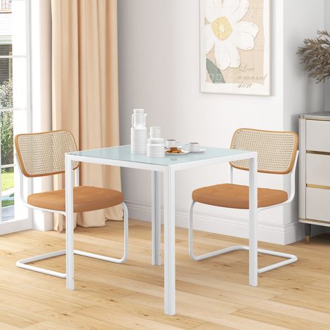Quadratischer Esstisch 75 x 75 x 75 cm, Glasplatte, 4 Personen, weiß HAVRYA (1/5)