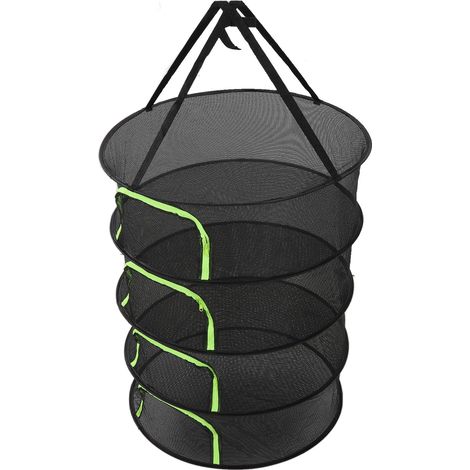 Filet de séchage pliable pour plantes, multicouche, fermeture éclair, diamètre 60 cm, avec sac de rangement, 4 couches (1/5)