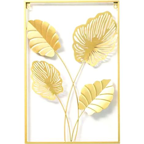 Décoration murale dorée 40 x 60 cm, motif feuilles, décoration murale botanique pour restaurant, décoration murale pour la maison (1/4)