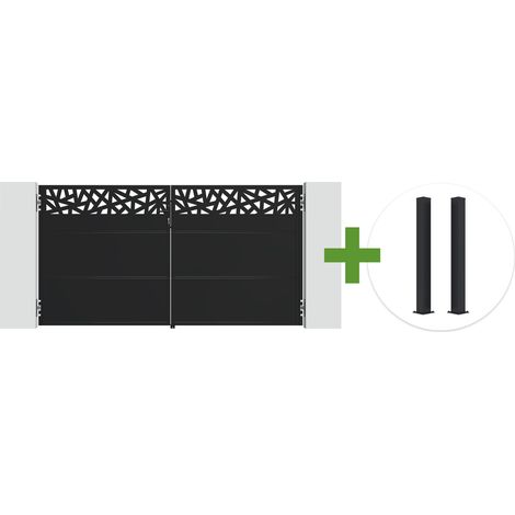 Portail battant acier noir mat 3m NALI RUIVO H.160cm + 2 poteaux 10x10 acier CARMO (1/5)