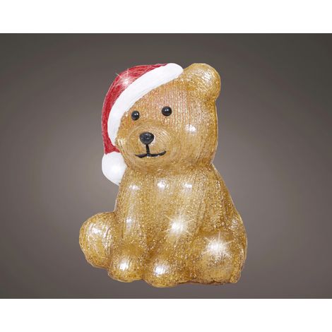 Lumineo LED Bär batteriebetrieben sitzend mit Timer 18 cm kaltweiß braun Dekofigur