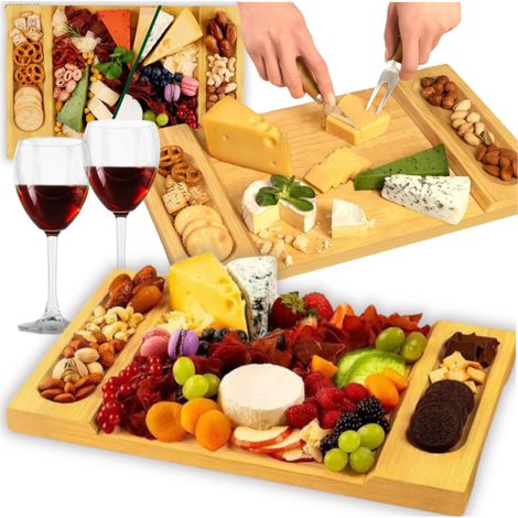 Planche à découper pour fromages, amuse-gueules, charcuterie, hors-d'œuvre, couteaux, plateau en bambou (1/5)