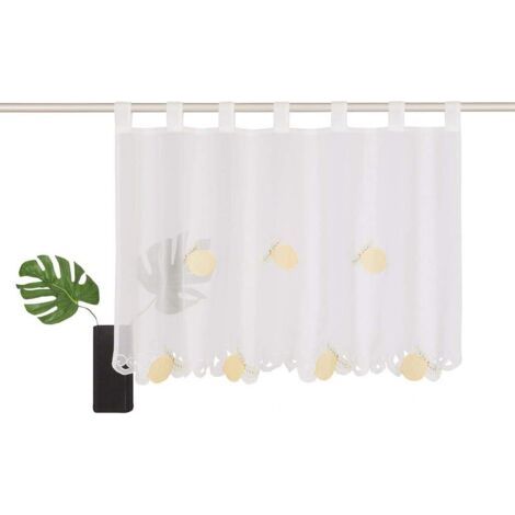 Rideau de café Moderne - Brise-Bise Courts Voile Stores Romains - Café Stores Broderie De Fruits - pour Cuisine (Largeur 90cm / Hauteur 30cm, Jaune) (1/4)