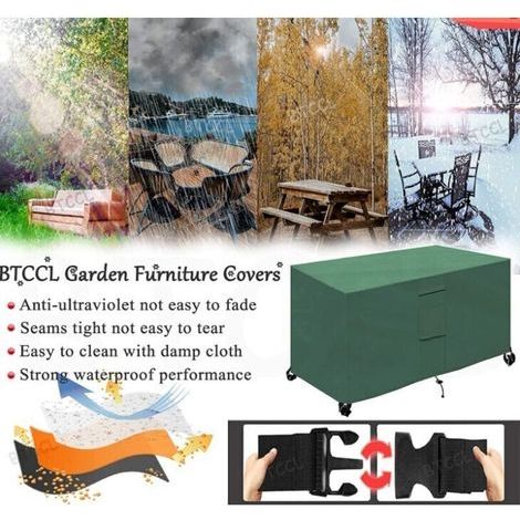 Housse Salon De Jardin Rectangulaire, Patio Housse De Meuble Oxford Carré avec ÉVents, Vent ÉTanche PoussièRe, pour Table Chaise Meubles-Green200x140x90cm (1/3)