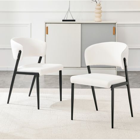 Juego de 2 sillas de comedor modernas, asiento y respaldo acolchados, estructura de metal, PU blanco (1/5)