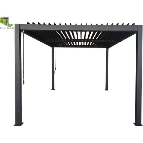 Pergola Bioclimatique GREEN OUTSIDE - Aluminium manuelle auto portante - 4x3m ht 2,50m - Qualité PRO - Lame aluminium