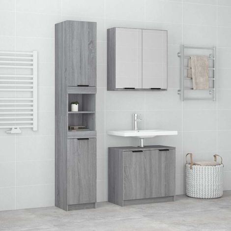 vidaXL Ensemble d'armoires de salle de bain 3 pcs sonoma gris (1/5)