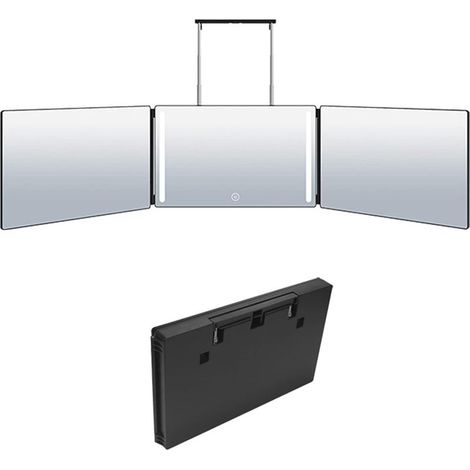 Miroir 360° à 3 voies avec LED, miroir de rasage pliable, miroir de maquillage réglable en hauteur, miroir de maquillage, miroir de maquillage, miroir trifold pour raser, coiffer, colorer les (1/5)