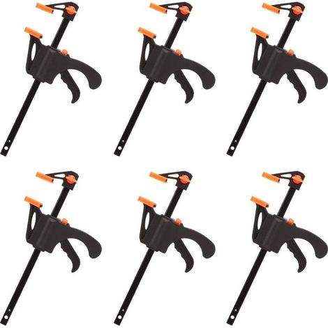 Lot de 6 serre-joints en forme de F, serrage rapide et facile, outils à main pour le travail du bois, porte en bois (10 cm) (1/5)