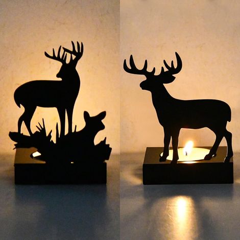 Lot de 2 bougeoirs de Noël en forme d'élan, bougeoirs en fer pour bougies chauffe-plat, décorations de table de Noël, ornements de salon modernes (1/5)