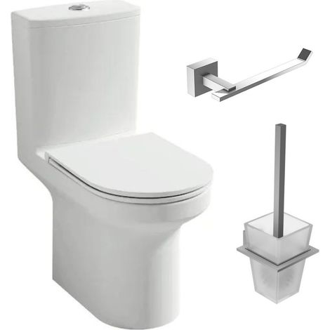 JACOB DELAFON Pack WC au sol blanc sans bride Elite avec abattant extraplat fermeture douce avec porte-balai et porte-rouleau moderne (1/3)