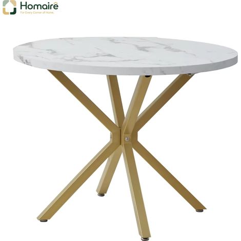 Table à manger ronde en acier et bois blanc 100 x 100 x 76.5 cm HOMAIRE (1/5)