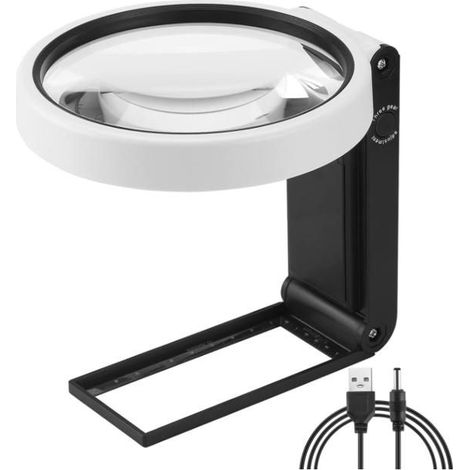 Grande Loupe 4.35in 10X 30X avec Lumière et Support, LED Portable Debout, Pliante pour Seniors, Lecture, Point de Croix, Carte (1/5)
