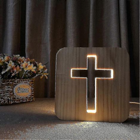 Lampe de chevet croisée, lampe de table artisanale en bois, veilleuse LED