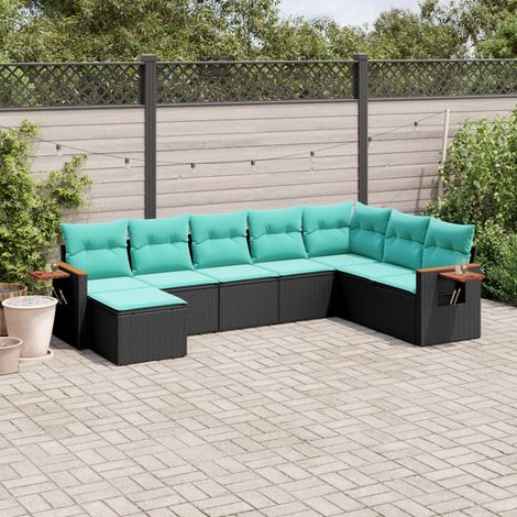 vidaXL Salon de jardin 8 pcs avec coussins noir résine tressée (1/5)