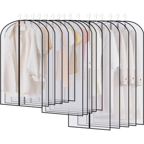 15 Housses de Vêtements,Housse Vetements à Suspendre Anti Poussière,Transparent Housse de Vetement Zip, pour Costumes, Manteaux (1/4)