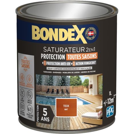 BONDEX Saturateur Terrasse Bois Intérieur & Extérieur À Base d'Eau Teck 1 L (1/5)