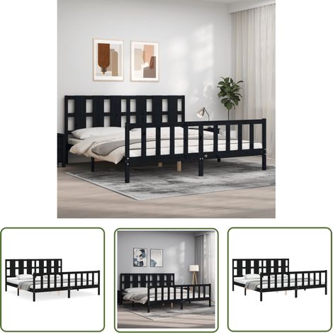 The Living Store Massivholzbett mit Kopfteil Schwarz 200x200 cm - Holzbett - Massivholzbette - Kiefernbett - Boxspringbetten - Doppelbett (1/5)