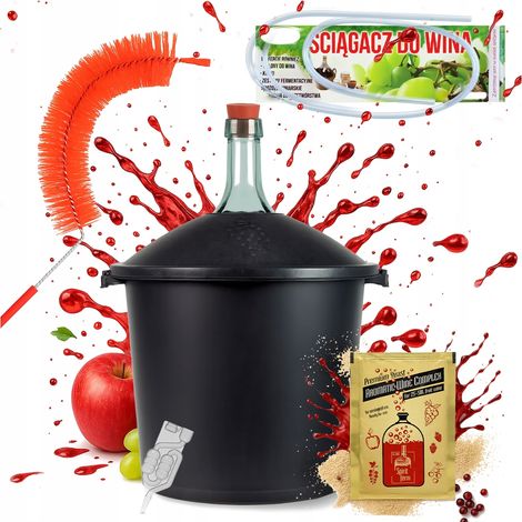 Juego de cartuchos de vino de 25 L en cesta, tubo de corcho, cepillo, espátula y levadura.