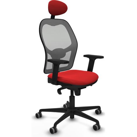 Jorquera sincro malla gris similpiel rojo brazos 2D base nailon cabecero fijo ruedas 65mm engomada (1/5)