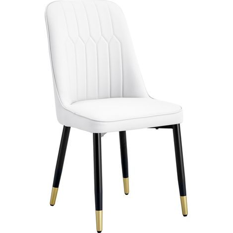 Lot de 2 chaises de salle à manger blanches avec assise en PU et pieds en métal noir (1/5)