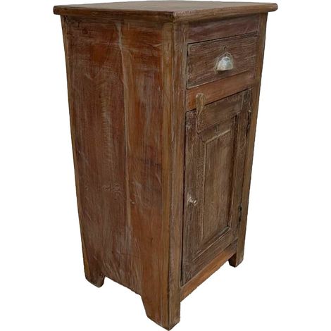 Mesita de noche de madera acabado artesanal marrón 44x35x79h cm (1/5)