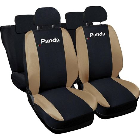 Lupex shop - Coprisedili Auto Compatibili per Panda 2a e 3a serie, Made In Italy, anteriori, e posteriori 60/40, tessuto poliestere - Nero/Beige
