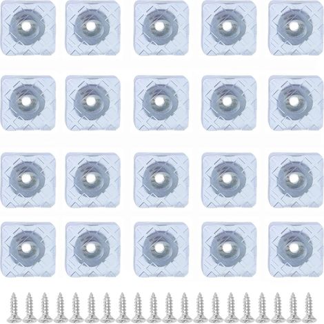20 patins carrés en caoutchouc de 20 mm x 20 mm pour pieds de meubles et sols en bois, patins antidérapants transparents à visser.