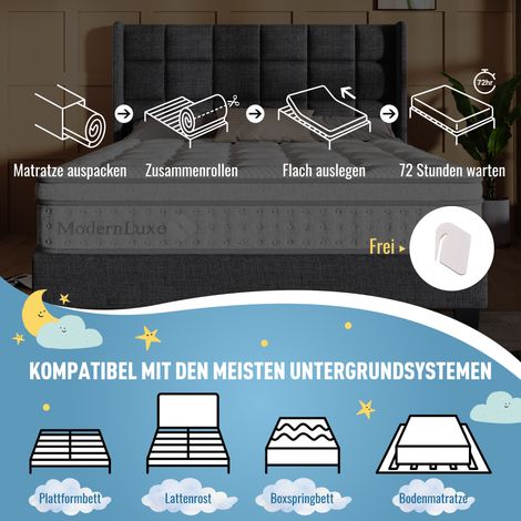 Matelas Hybride 180x200 cm H3, 25 cm d'épaisseur, ressorts ensachés 7 zones, mousse froide, respirant et soutien maximal, certifié OEKO-TEX, matelas King Size adulte (1/5)