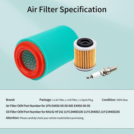4XE-E4450-00-00 Air Filter 1P0-E4450-00-00 Yamaha 250 400 Spark Plug Set (1/4)
