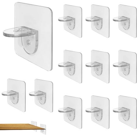Anclajes adhesivos para estantes, 12 unidades, soportes sin perforaciones, anclajes para estantes, para armarios, muebles, alacenas, librerías y expositores (7 x 7 cm) (1/5)