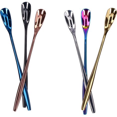 Lot de 6 cuillères à café en acier inoxydable, cuillères à mélanger, long manche épais, cuillères à dessert pour thé glacé (1/5)
