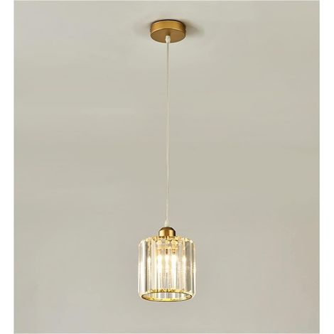 Mini lustre en cristal, suspension chromée, encastrée, plafonnier moderne, idéal pour salle à manger, chambre, îlot de cuisine, dressing, couloir, douille E27, une seule tête, cercle doré, lumière cha