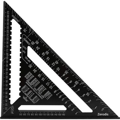 Équerre Triangle Règle d'Angle Rapporteur Outil de Mesure en Alliage d'Aluminium de Haute Précision 12 Pouces, Noir (1/5)